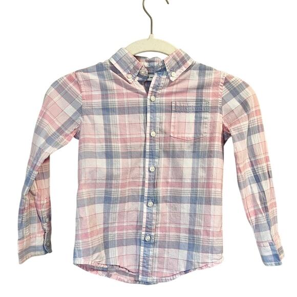 Janie and Jack Blue and Pink Plaid Button-down Shirt 4T 100% Cotton Preppy - Picture 1 of 4